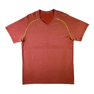 Lululemon Metal Vent Tech Activewear V-Neck Shirt Mens Large Orange Athletic Tee